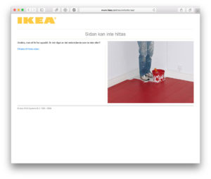 IKEA Sweden's Error 404-page showing a man painted himself in a corner